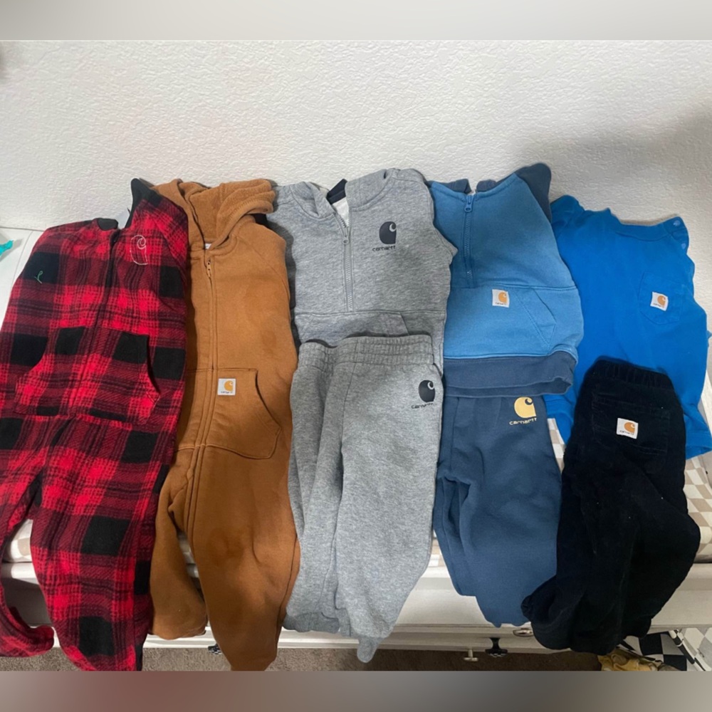 Carhartt Red Plaid, Brown, Gray, Blue, and Black Apparel Set